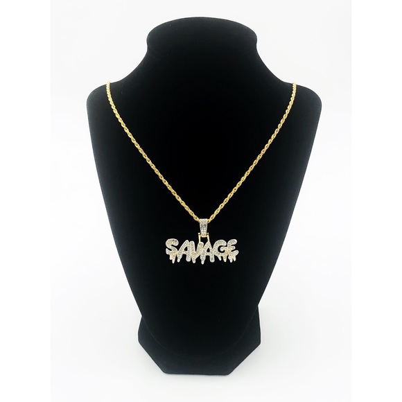 Iced Out Savage Drip Pendant Necklace - Picture 3 of 9